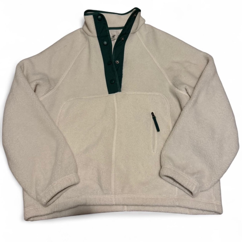 Aritzia Polar Fleece Cream and Dark Green Pullover